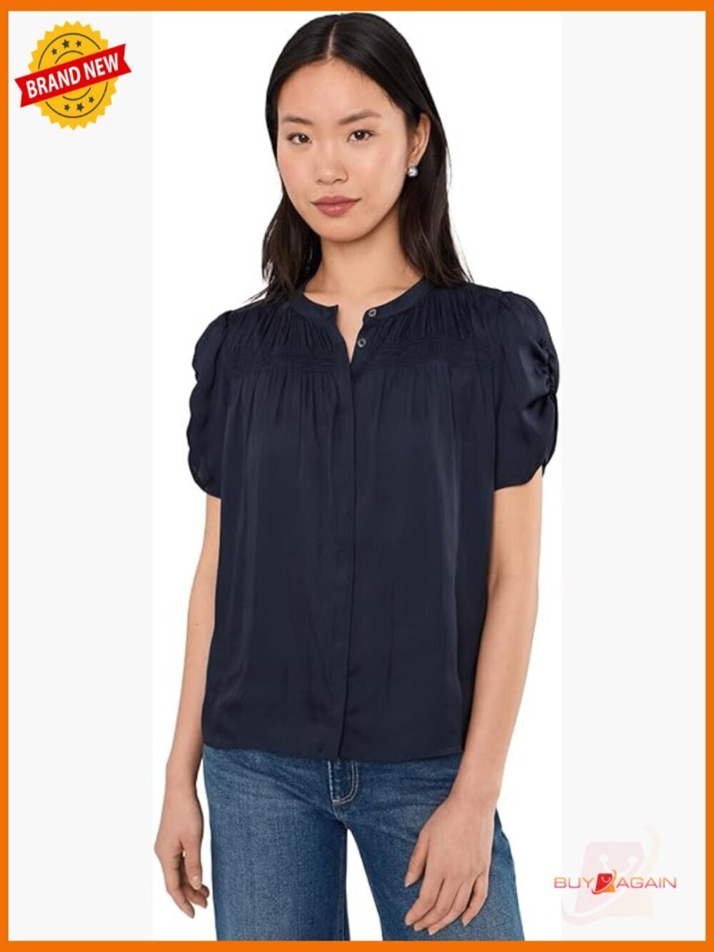 Relaxed Puff Sleeve Blouse, Eco Matte Satin, V-Neck Peasant Top